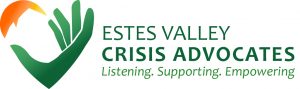 Estes Valley Crisis Advocates logo with a green hand-shaped graphic and text: "Listening. Supporting. Empowering.