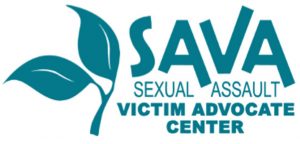 Logo for the Sexual Assault Victim Advocate (SAVA) Center, featuring two leaves and teal text.