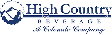 image Logo for High Country Beverage, a Colorado company, featuring stylized mountains and blue text—perfect for events Fort Collins hosts or other events near me.