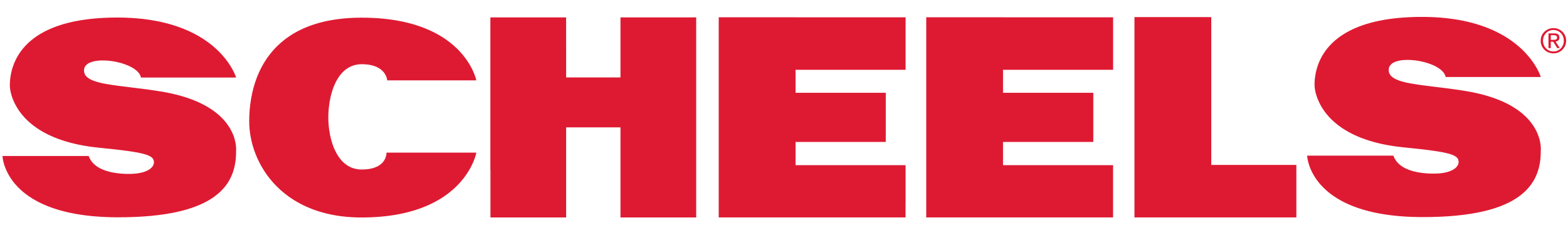 The word "SCHEELS" is displayed in bold, red, uppercase letters on a white background, reflecting their commitment to giving and hosting exciting events near me.