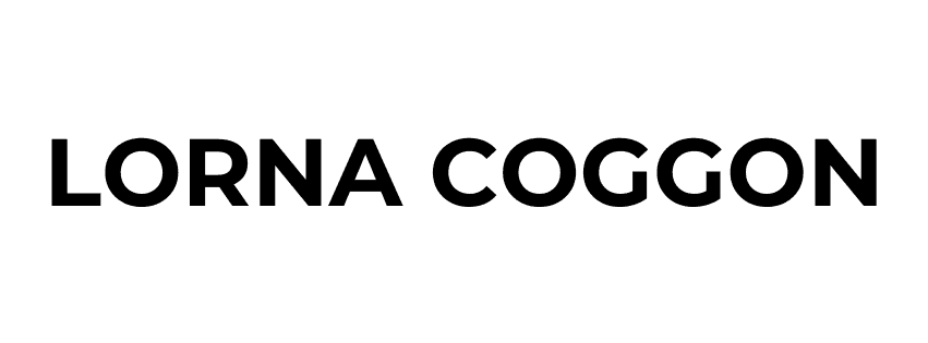 The image displays the name "LORNA COGGON" in bold, black uppercase letters on a white background.