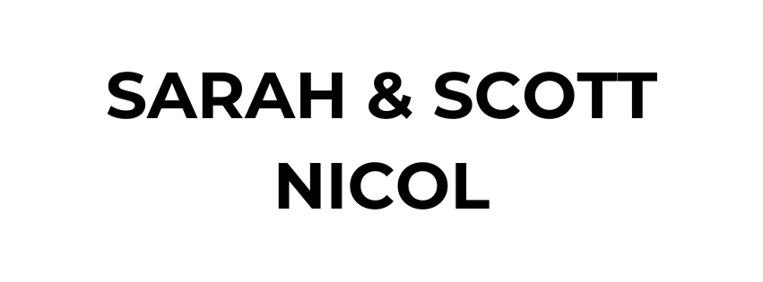 The image displays the names "SARAH & SCOTT NICOL" in bold, black, uppercase letters on a white background.