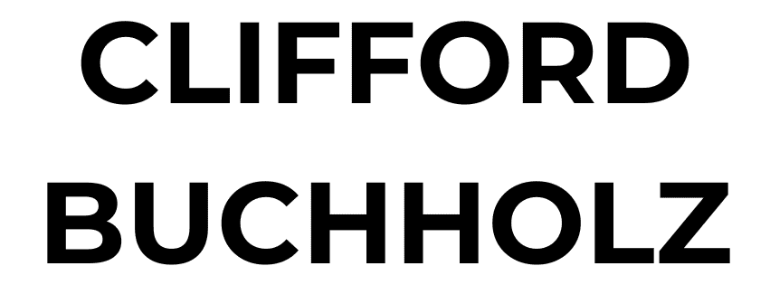 The image shows the names "CLIFFORD" on the top line and "BUCHHOLZ" on the bottom line, both in bold, uppercase black letters on a white background.