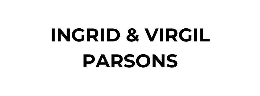 Black text on a white background reads "INGRID & VIRGIL PARSONS" in bold, uppercase letters.