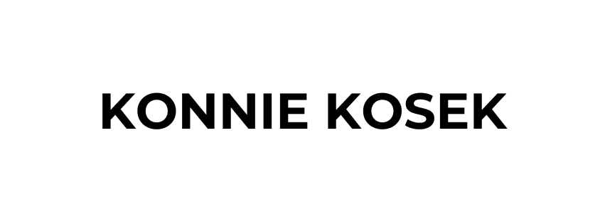 The image displays the name "KONNIE KOSEK" in bold, black capital letters on a white background.