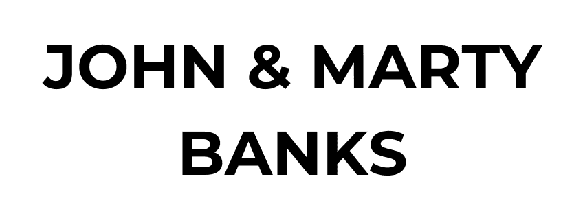 Text in bold black capital letters reads “JOHN & MARTY BANKS” on a white background.