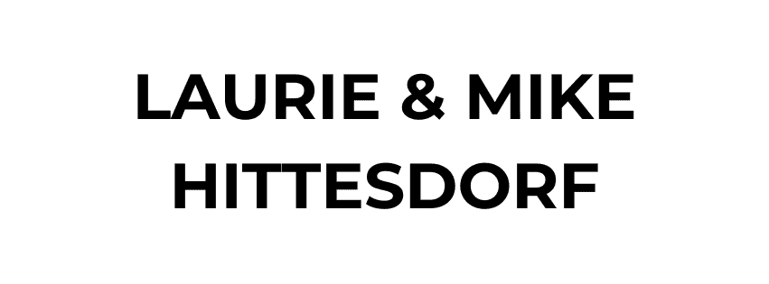 Text reads: "LAURIE & MIKE HITTESDORF" in bold, black capital letters on a white background.