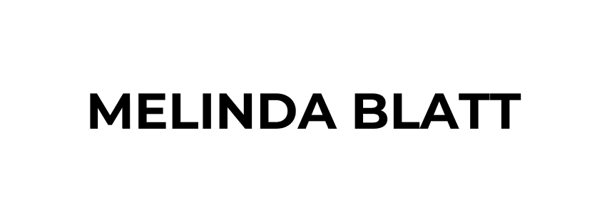 The text "MELINDA BLATT" in bold, black, uppercase letters on a white background.
