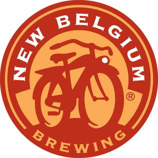 Red and orange circular logo featuring a stylized bicycle in the center, with the words "New Belgium Brewing" around the border.
