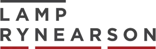 The Lamp Rynearson logo, featuring dark gray, sans-serif text reading "LAMP RYNEARSON" with a dark gray horizontal bar above the first word and a dark red horizontal bar below the entire wordmark.