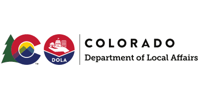 Logo of the Colorado Department of Local Affairs featuring a stylized mountain, tree, and cityscape with "COLORADO Department of Local Affairs" text.